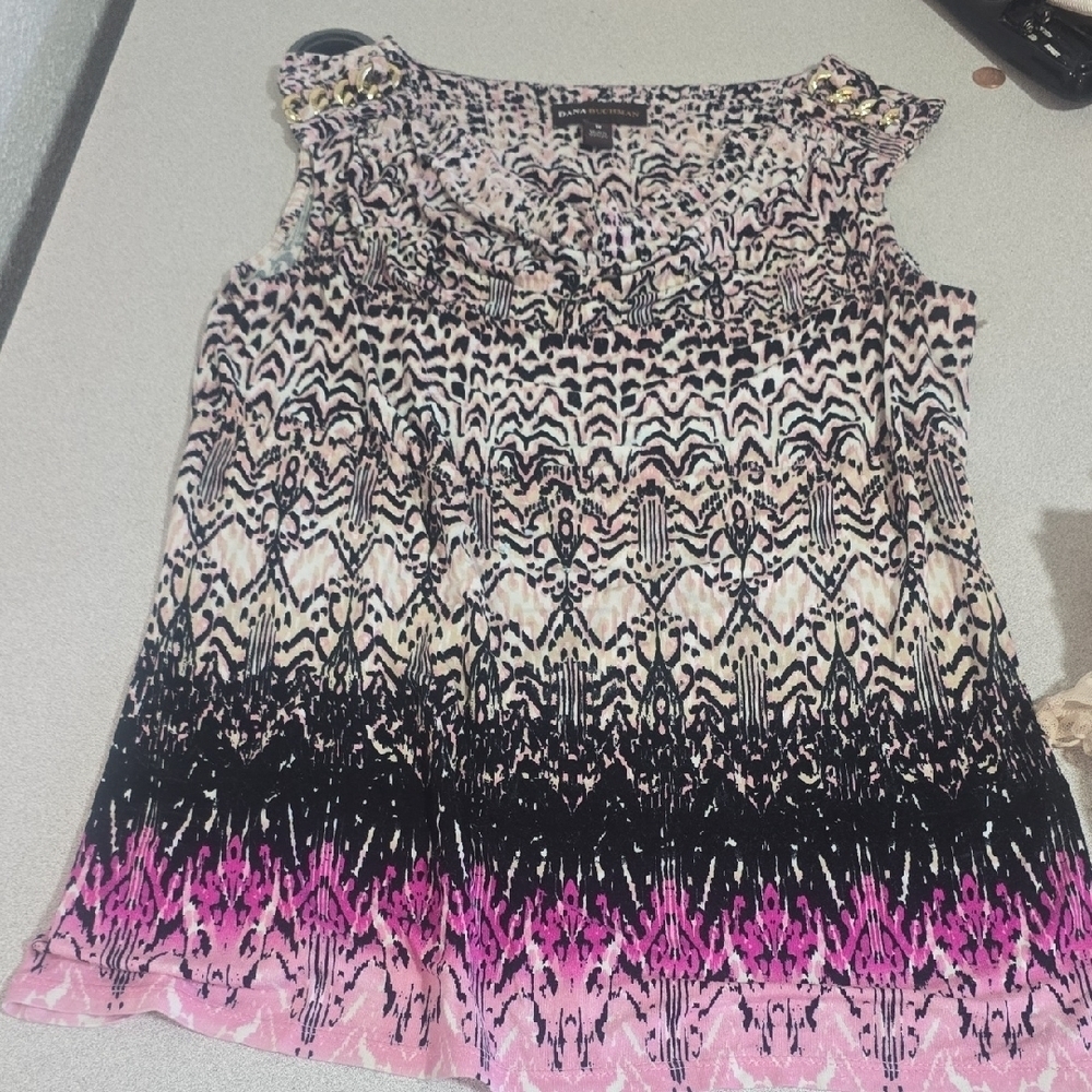 Dana Buchman Black and Pink Patterned Blouse